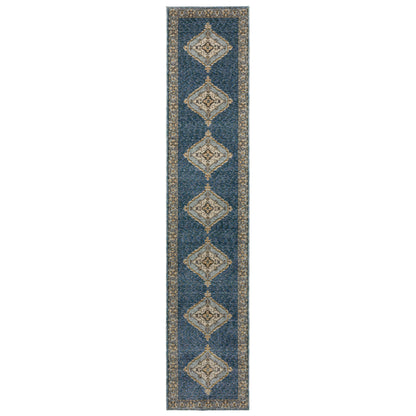 Andorra 2430A Blue/Gold Area Rug, blue gold modern traditional area rug with rich vintage-inspired pattern and soft dense pile.