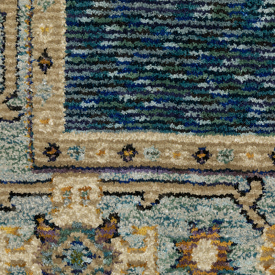 Andorra 2430A Blue/Gold Area Rug, blue gold modern traditional area rug with rich vintage-inspired pattern and soft dense pile.