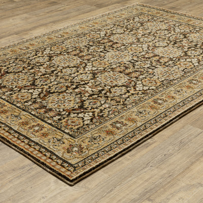 Andorra 2431A Brown/Gold Area Rug, brown gold modern traditional area rug with vintage-style pattern and luxurious soft pile.