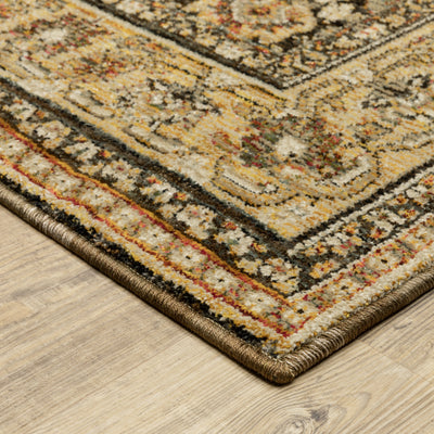 Andorra 2431A Brown/Gold Area Rug, brown gold modern traditional area rug with vintage-style pattern and luxurious soft pile.