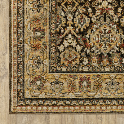 Andorra 2431A Brown/Gold Area Rug, brown gold modern traditional area rug with vintage-style pattern and luxurious soft pile.