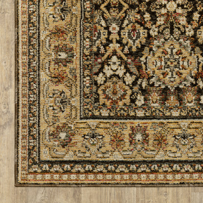 Andorra 2431A Brown/Gold Area Rug, brown gold modern traditional area rug with vintage-style pattern and luxurious soft pile.