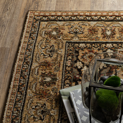 Andorra 2431A Brown/Gold Area Rug, brown gold modern traditional area rug with vintage-style pattern and luxurious soft pile.