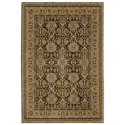 Andorra 2431A Brown/Gold Area Rug, brown gold modern traditional area rug with vintage-style pattern and luxurious soft pile.