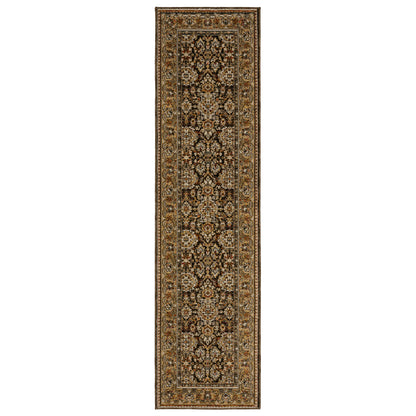 Andorra 2431A Brown/Gold Area Rug, brown gold modern traditional area rug with vintage-style pattern and luxurious soft pile.