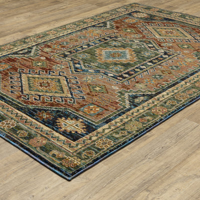 Andorra 2442A Blue/Multi Area Rug, blue multi modern traditional area rug with vintage-inspired pattern and dense soft pile.