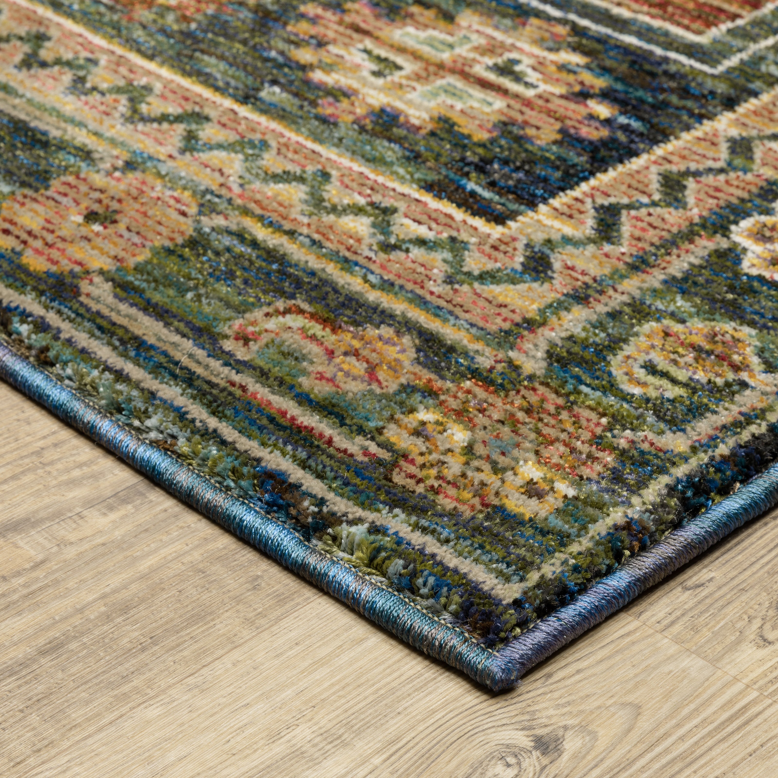 Andorra 2442A Blue/Multi Area Rug, blue multi modern traditional area rug with vintage-inspired pattern and dense soft pile.