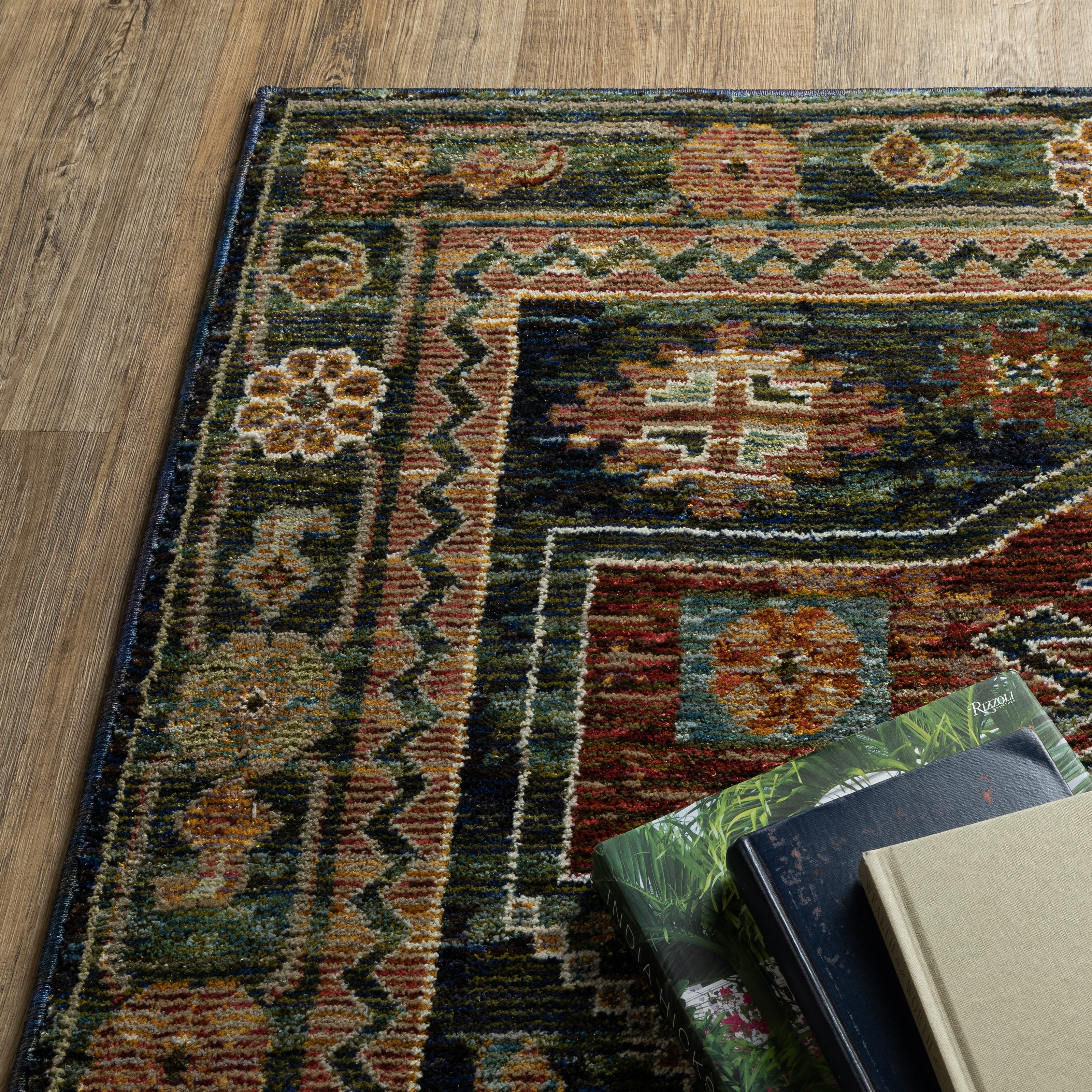 Andorra 2442A Blue/Multi Area Rug, blue multi modern traditional area rug with vintage-inspired pattern and dense soft pile.