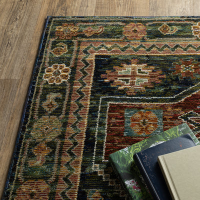 Andorra 2442A Blue/Multi Area Rug, blue multi modern traditional area rug with vintage-inspired pattern and dense soft pile.