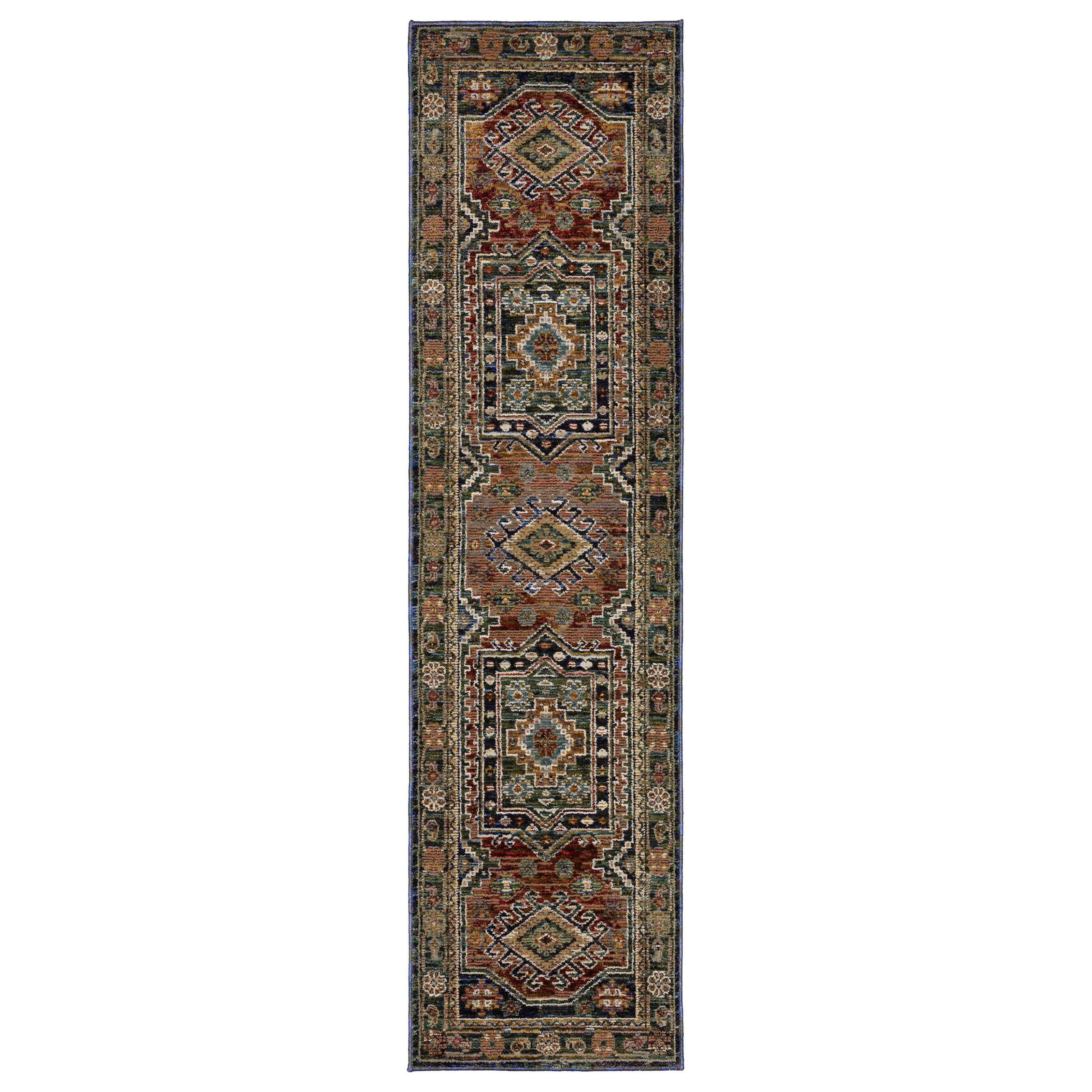 Andorra 2442A Blue/Multi Area Rug, blue multi modern traditional area rug with vintage-inspired pattern and dense soft pile.