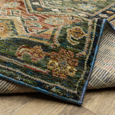 Andorra 2442A Blue/Multi Area Rug, blue multi modern traditional area rug with vintage-inspired pattern and dense soft pile.