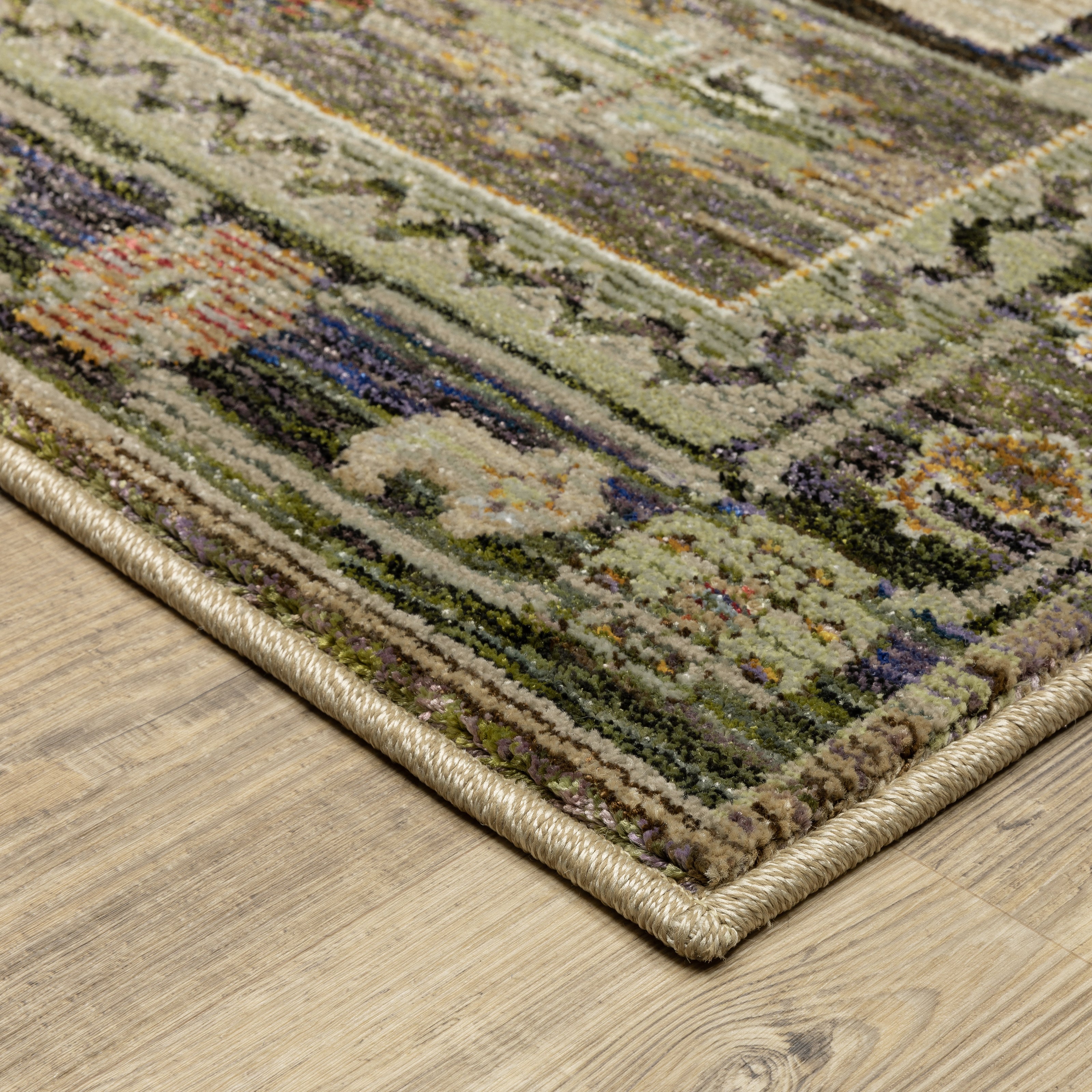 Andorra 2442D Grey/Green Area Rug, grey green modern traditional area rug with vintage-inspired pattern and plush dense pile.