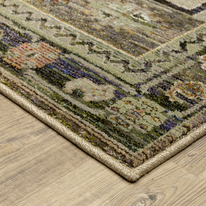 Andorra 2442D Grey/Green Area Rug, grey green modern traditional area rug with vintage-inspired pattern and plush dense pile.