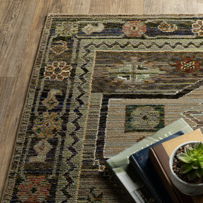 Andorra 2442D Grey/Green Area Rug, grey green modern traditional area rug with vintage-inspired pattern and plush dense pile.