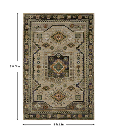 Andorra 2442D Grey/Green Area Rug, grey green modern traditional area rug with vintage-inspired pattern and plush dense pile.