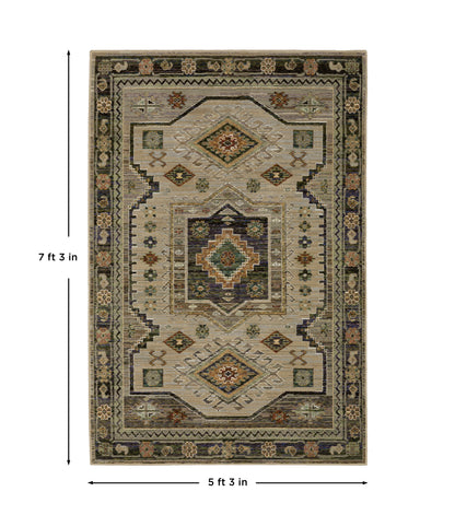 Andorra 2442D Grey/Green Area Rug, grey green modern traditional area rug with vintage-inspired pattern and plush dense pile.