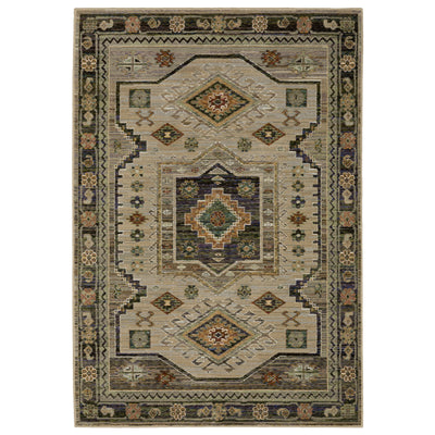 Andorra 2442D Grey/Green Area Rug, grey green modern traditional area rug with vintage-inspired pattern and plush dense pile.