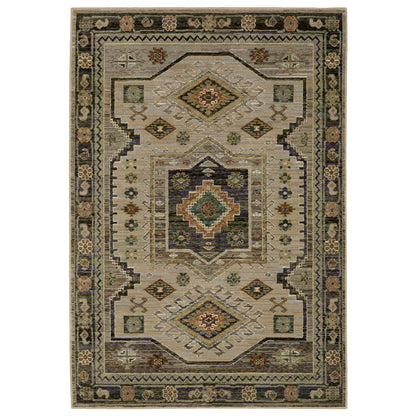 Andorra 2442D Grey/Green Area Rug, grey green modern traditional area rug with vintage-inspired pattern and plush dense pile.