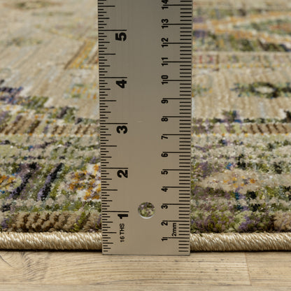 Andorra 2442D Grey/Green Area Rug, grey green modern traditional area rug with vintage-inspired pattern and plush dense pile.