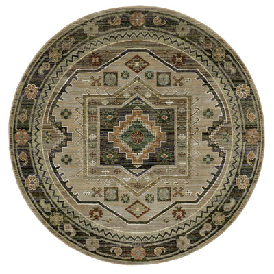 Andorra 2442D Grey/Green Area Rug, grey green modern traditional area rug with vintage-inspired pattern and plush dense pile.