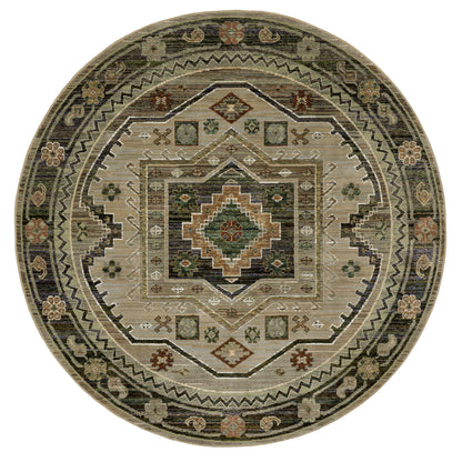 Andorra 2442D Grey/Green Area Rug, grey green modern traditional area rug with vintage-inspired pattern and plush dense pile.