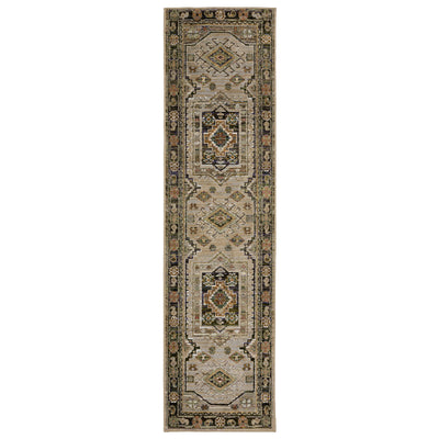 Andorra 2442D Grey/Green Area Rug, grey green modern traditional area rug with vintage-inspired pattern and plush dense pile.