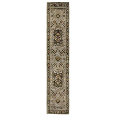 Andorra 2442D Grey/Green Area Rug, grey green modern traditional area rug with vintage-inspired pattern and plush dense pile.