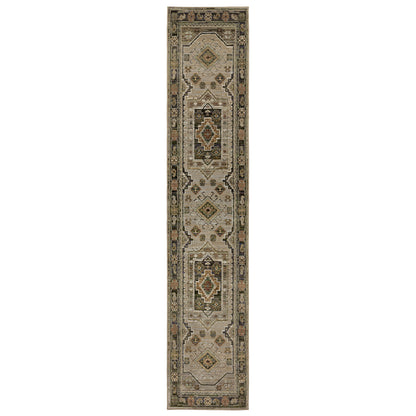 Andorra 2442D Grey/Green Area Rug, grey green modern traditional area rug with vintage-inspired pattern and plush dense pile.