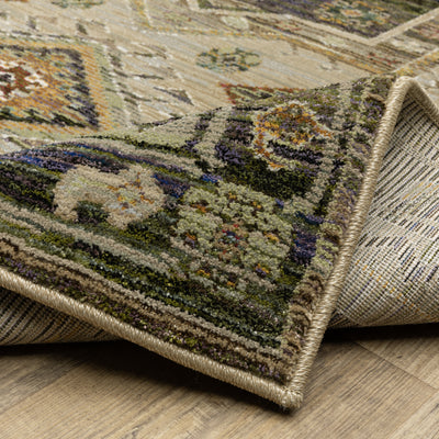 Andorra 2442D Grey/Green Area Rug, grey green modern traditional area rug with vintage-inspired pattern and plush dense pile.