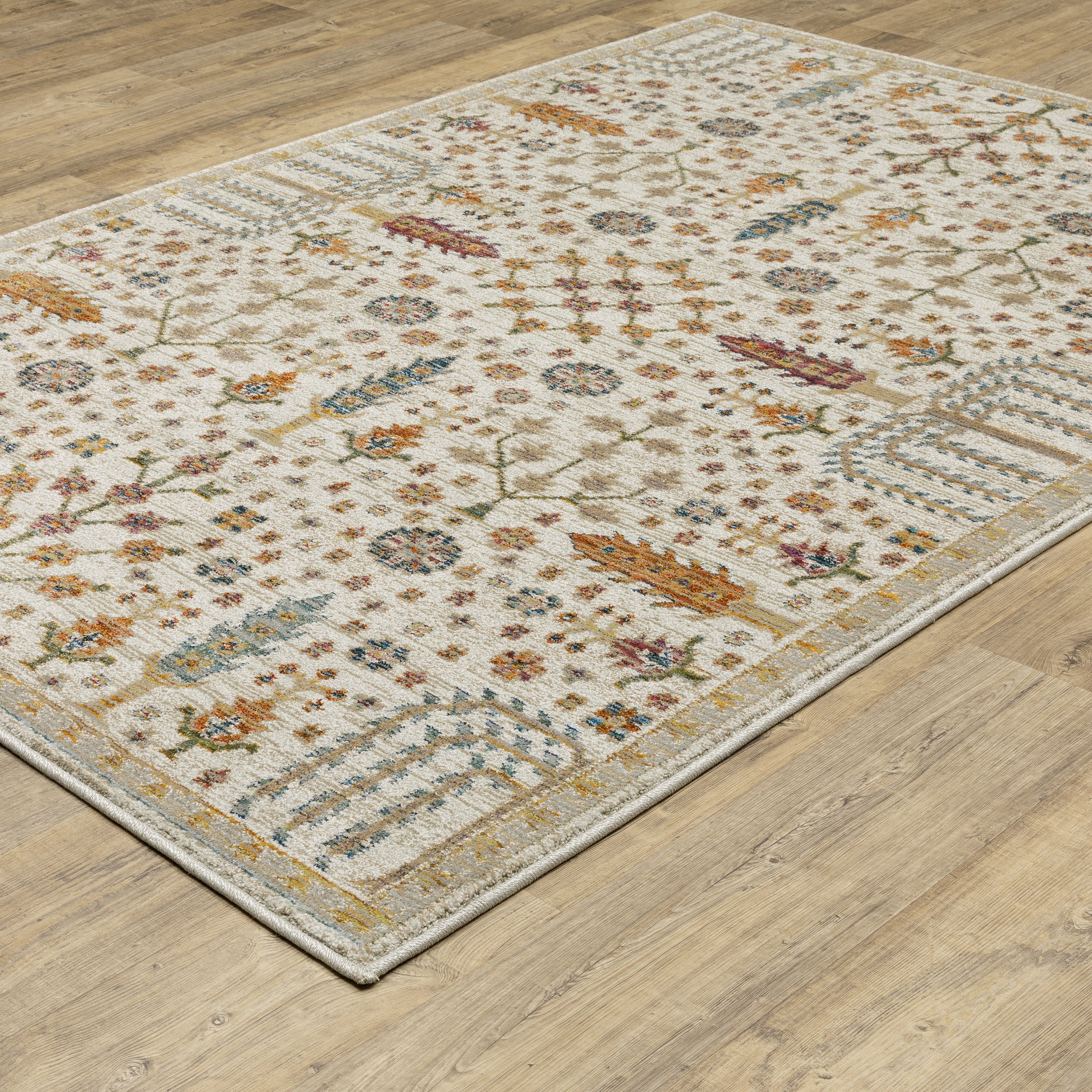 Andorra 2449B Ivory/Gold Area Rug, ivory gold modern traditional area rug with graceful vintage-inspired pattern and dense pile.