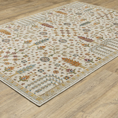 Andorra 2449B Ivory/Gold Area Rug, ivory gold modern traditional area rug with graceful vintage-inspired pattern and dense pile.
