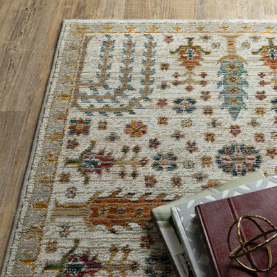 Andorra 2449B Ivory/Gold Area Rug, ivory gold modern traditional area rug with graceful vintage-inspired pattern and dense pile.