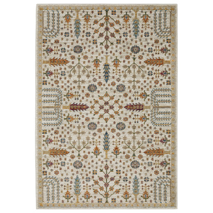 Andorra 2449B Ivory/Gold Area Rug, ivory gold modern traditional area rug with graceful vintage-inspired pattern and dense pile.