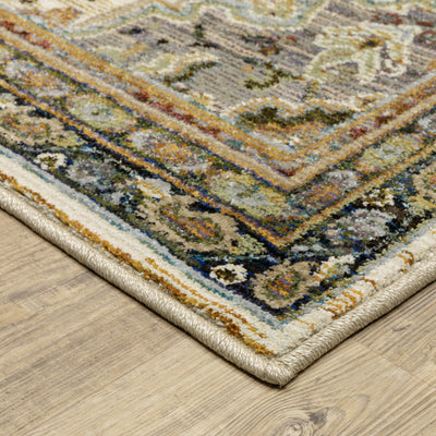 Andorra 2451B Ivory/Blue Area Rug, ivory blue modern traditional area rug with vintage-inspired pattern and refined soft pile.