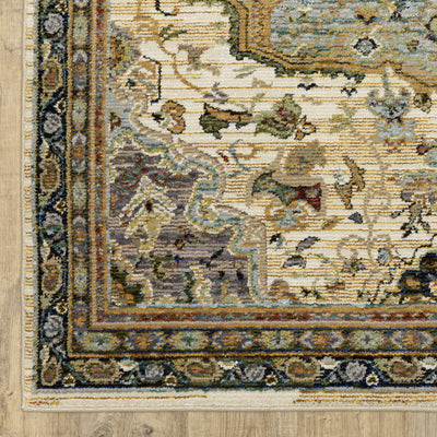 Andorra 2451B Ivory/Blue Area Rug, ivory blue modern traditional area rug with vintage-inspired pattern and refined soft pile.