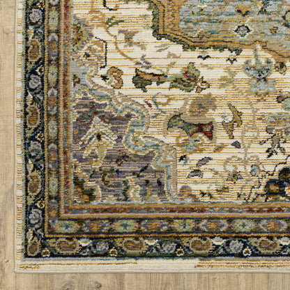 Andorra 2451B Ivory/Blue Area Rug, ivory blue modern traditional area rug with vintage-inspired pattern and refined soft pile.