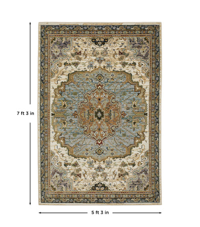 Andorra 2451B Ivory/Blue Area Rug, ivory blue modern traditional area rug with vintage-inspired pattern and refined soft pile.