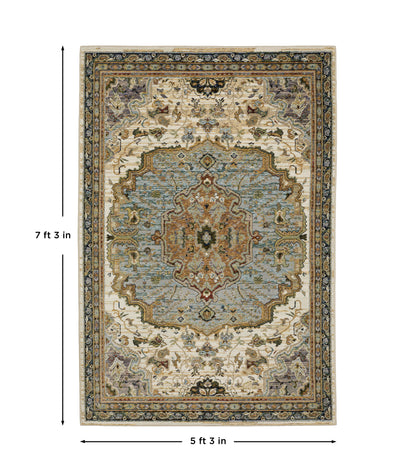 Andorra 2451B Ivory/Blue Area Rug, ivory blue modern traditional area rug with vintage-inspired pattern and refined soft pile.