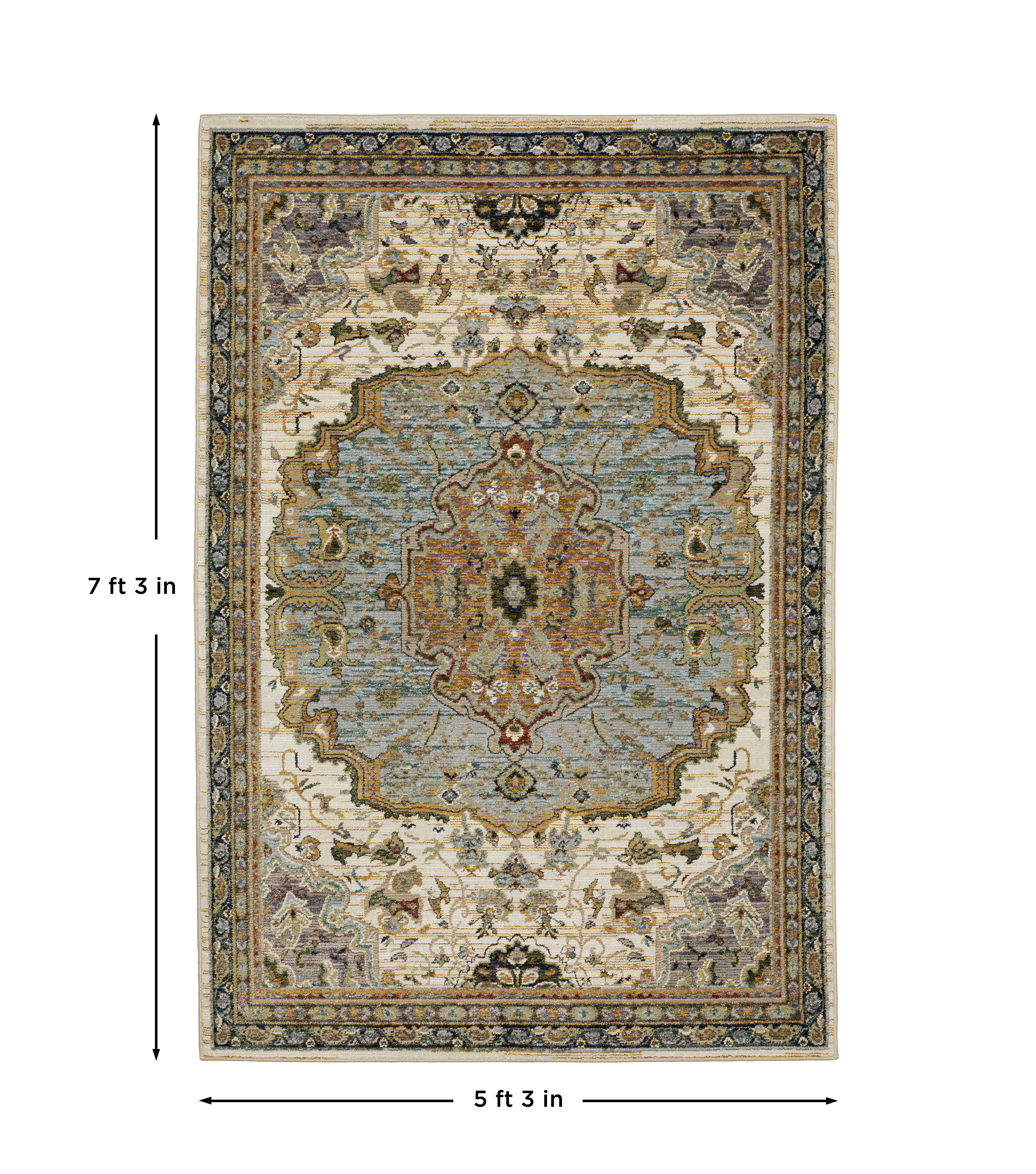 Andorra 2451B Ivory/Blue Area Rug, ivory blue modern traditional area rug with vintage-inspired pattern and refined soft pile.