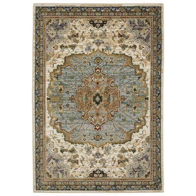 Andorra 2451B Ivory/Blue Area Rug, ivory blue modern traditional area rug with vintage-inspired pattern and refined soft pile.