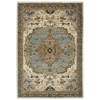 Andorra 2451B Ivory/Blue Area Rug, ivory blue modern traditional area rug with vintage-inspired pattern and refined soft pile.