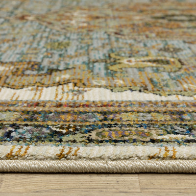 Andorra 2451B Ivory/Blue Area Rug, ivory blue modern traditional area rug with vintage-inspired pattern and refined soft pile.