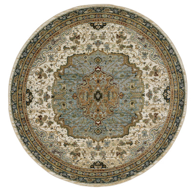 Andorra 2451B Ivory/Blue Area Rug, ivory blue modern traditional area rug with vintage-inspired pattern and refined soft pile.