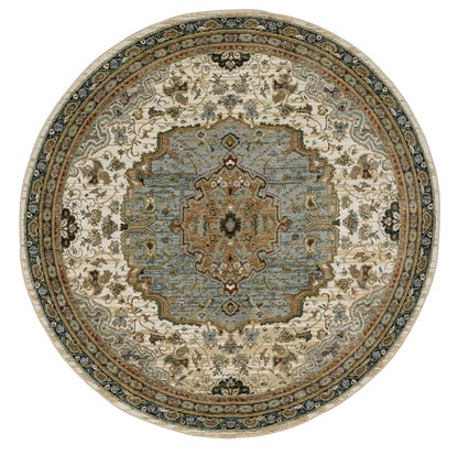 Andorra 2451B Ivory/Blue Area Rug, ivory blue modern traditional area rug with vintage-inspired pattern and refined soft pile.
