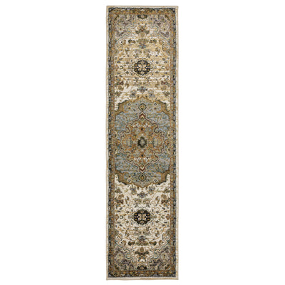 Andorra 2451B Ivory/Blue Area Rug, ivory blue modern traditional area rug with vintage-inspired pattern and refined soft pile.
