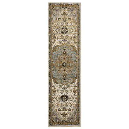 Andorra 2451B Ivory/Blue Area Rug, ivory blue modern traditional area rug with vintage-inspired pattern and refined soft pile.
