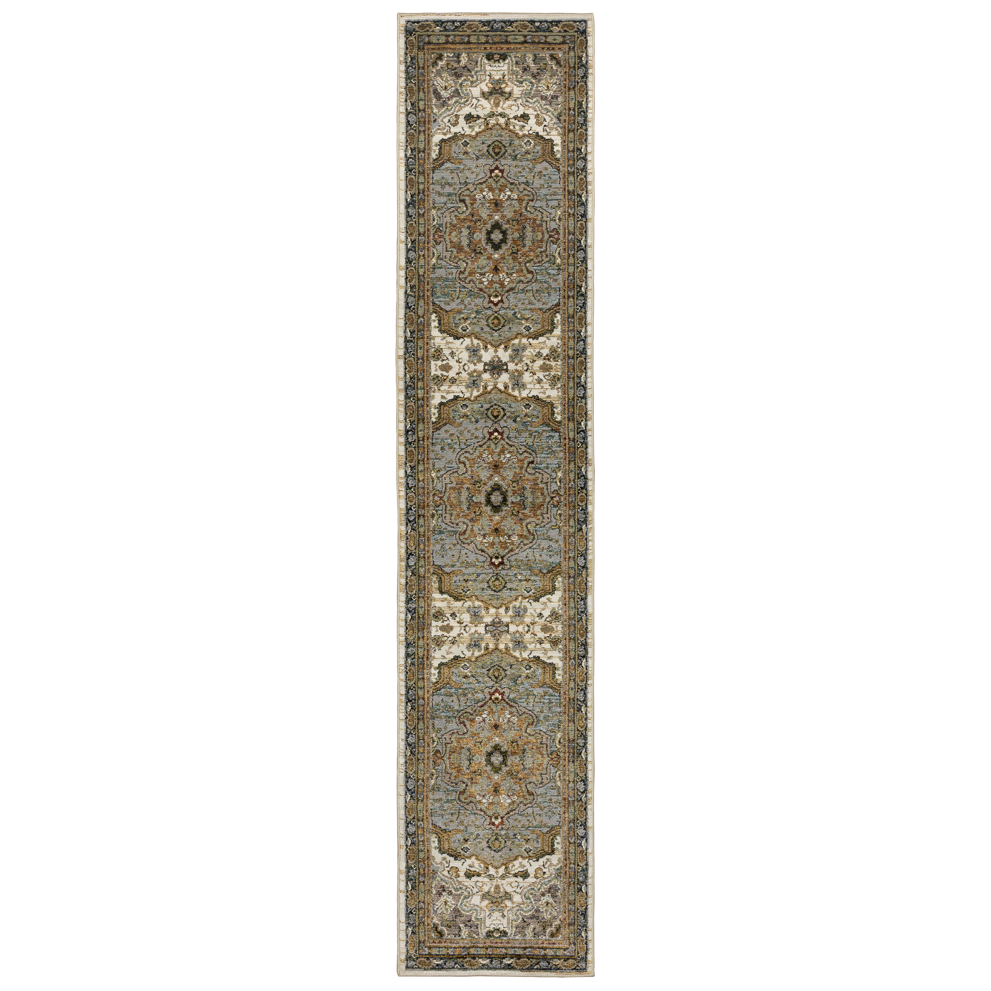 Andorra 2451B Ivory/Blue Area Rug, ivory blue modern traditional area rug with vintage-inspired pattern and refined soft pile.