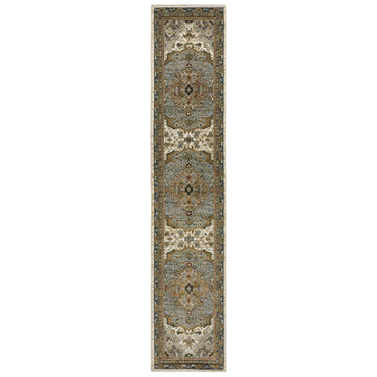 Andorra 2451B Ivory/Blue Area Rug, ivory blue modern traditional area rug with vintage-inspired pattern and refined soft pile.