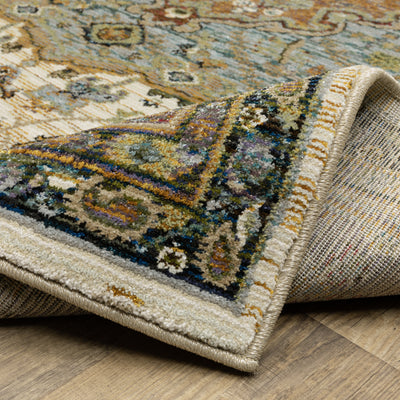 Andorra 2451B Ivory/Blue Area Rug, ivory blue modern traditional area rug with vintage-inspired pattern and refined soft pile.