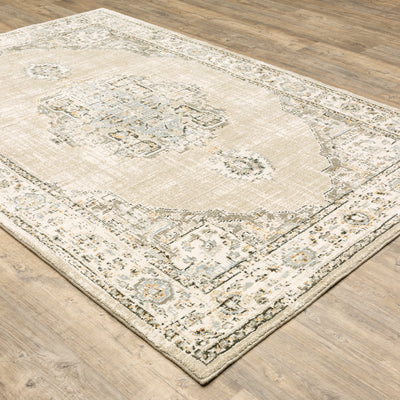 Andorra 303D0 Beige/Ivory Area Rug, beige ivory modern traditional area rug with quiet vintage-inspired design and plush pile.